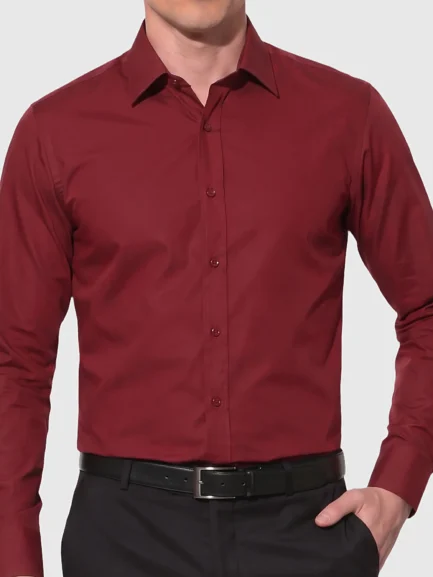 Burgundy cotton shirt, slim fit