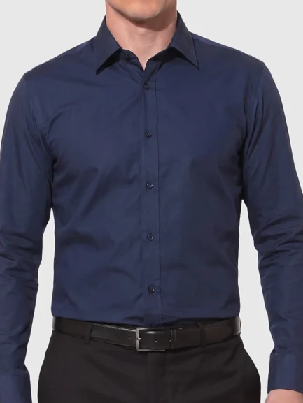 Dark blue cotton shirt, slim fit