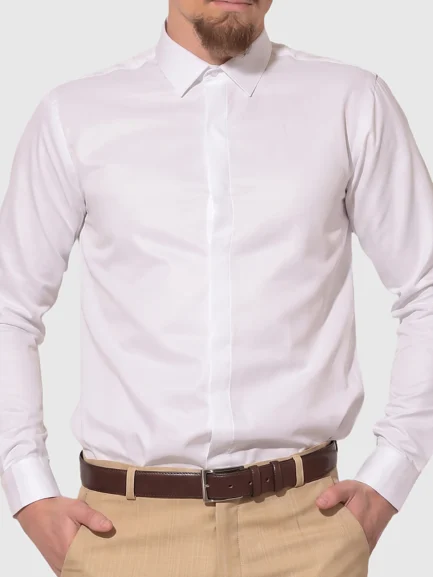 White cotton shirt, slim fit, concealed fastening