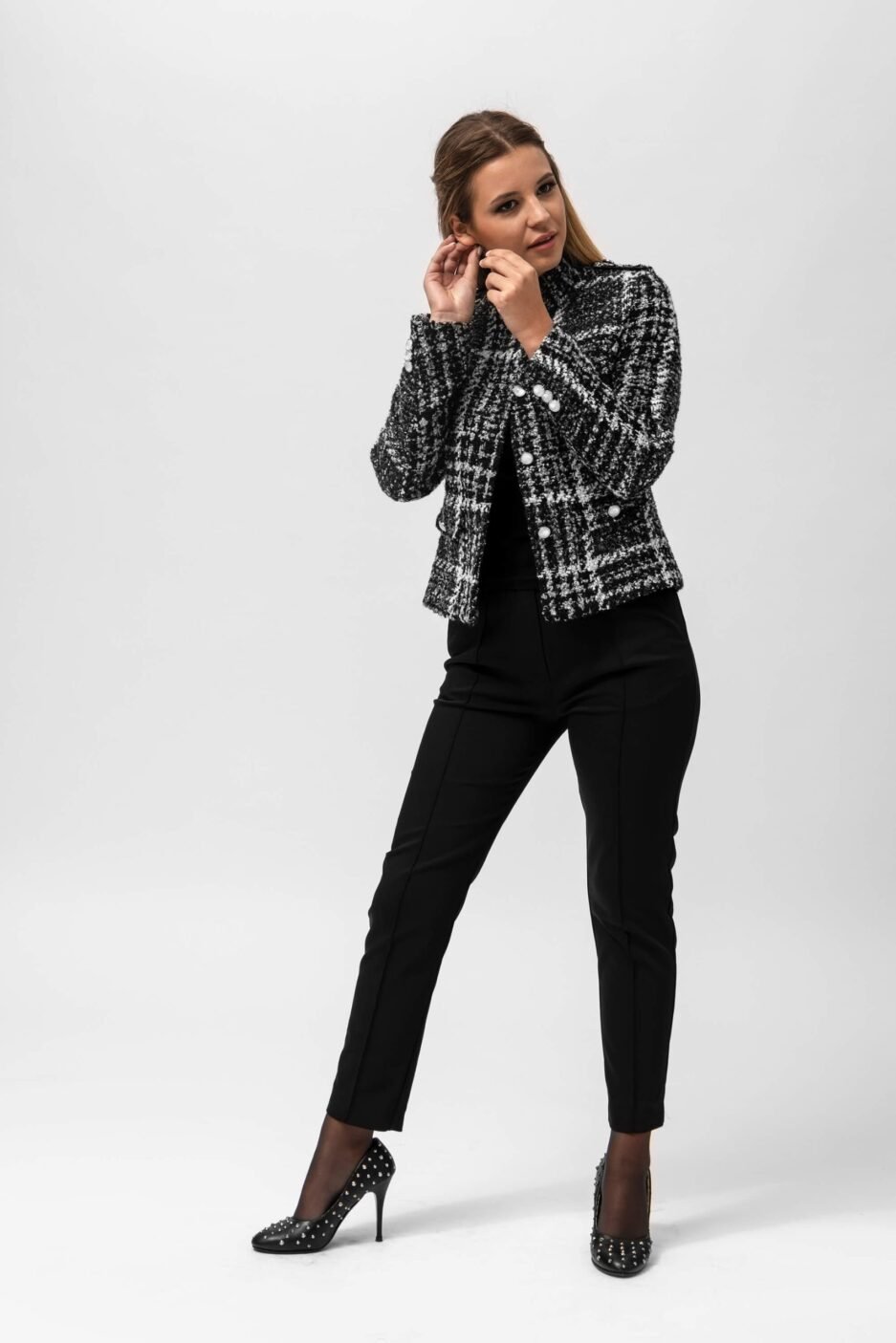 Women's short coat Shine gray check