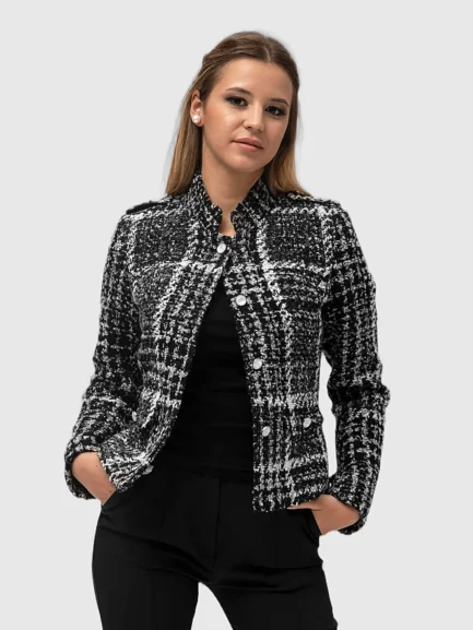 Women's short coat Shine gray check Women's short coat Shine gray check
