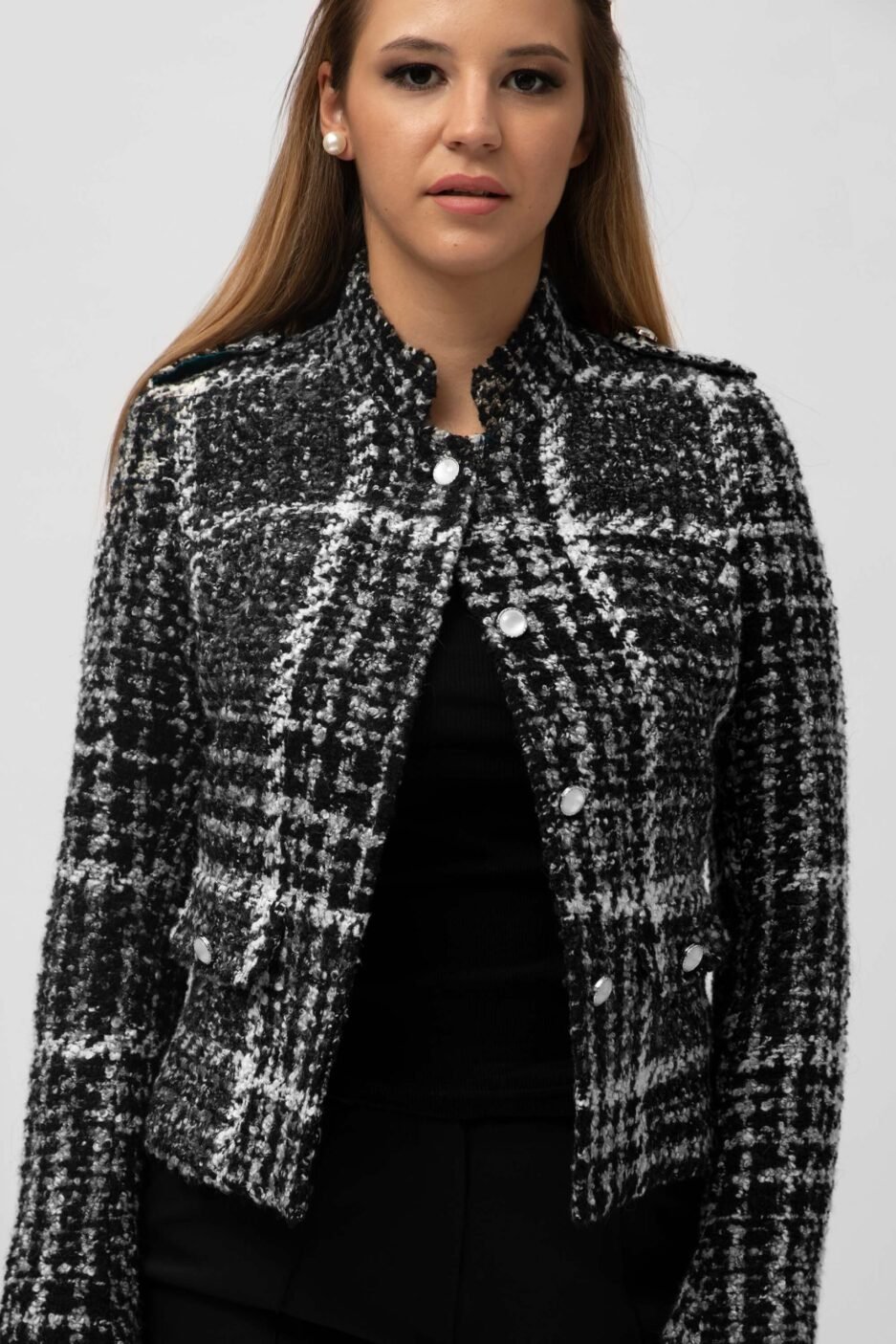 Women's short coat Shine gray check