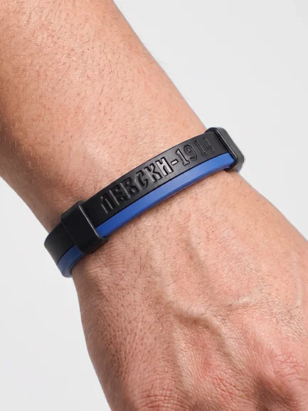 Leather bracelet "Levski 1914" in black and blue