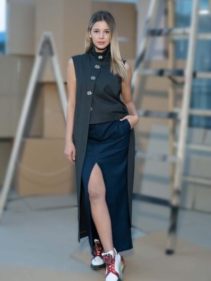 Women's vest Asymmetric gray-black jacquard Women's vest Asymmetric gray-black jacquard