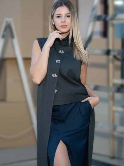 Women's vest Asymmetric gray-black jacquard Women's vest Asymmetric gray-black jacquard