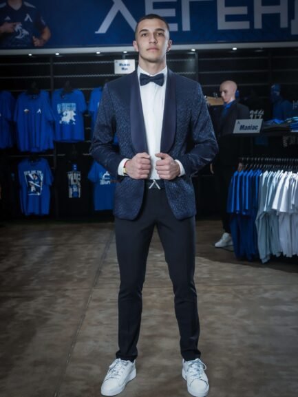 Blue Jacquard Shawl Collar Tuxedo