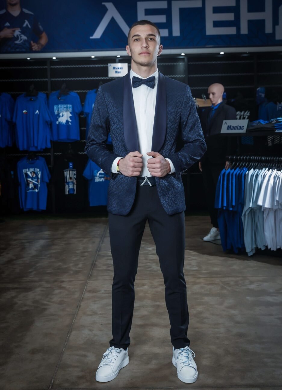 Blue Jacquard Shawl Collar Tuxedo