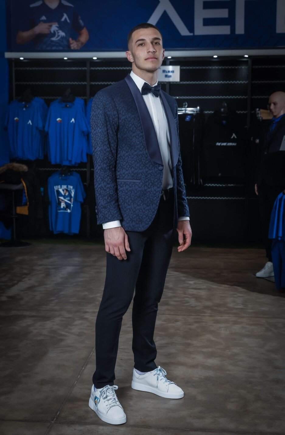 Blue Jacquard Shawl Collar Tuxedo